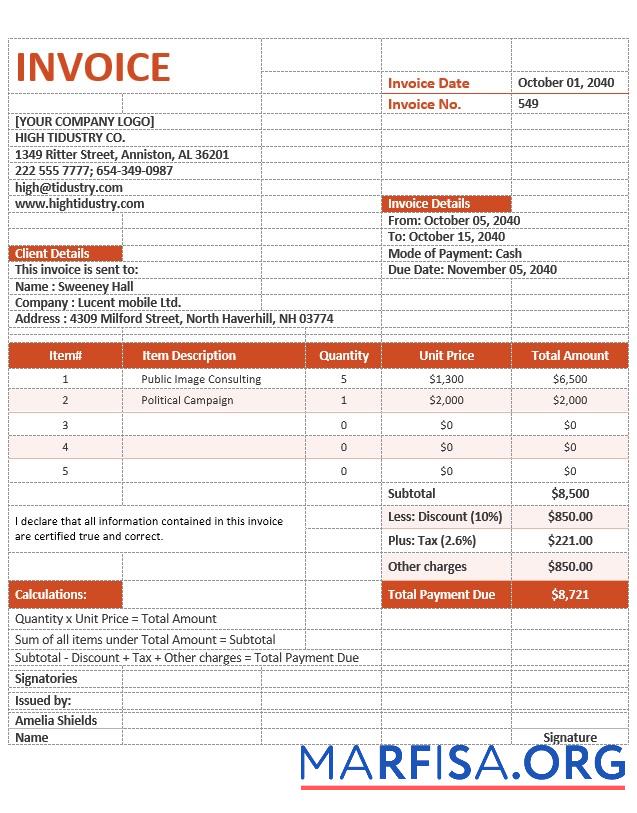 Realistic Simple Advertising Agency Invoice Template